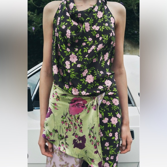 NWT Zara Limited Edition 100% Silk Floral Maxi Dress in Green Multi Sz S - Picture 7 of 16